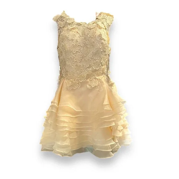 NWT * A-line Organza Mini Dress with Scoop Neck and Flowered Applique - Picture 2 of 9